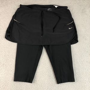 Nike Pants Womens Medium Black 2 in 1 Leggings Skort Capri Dri-Fit Logo Yoga Gym